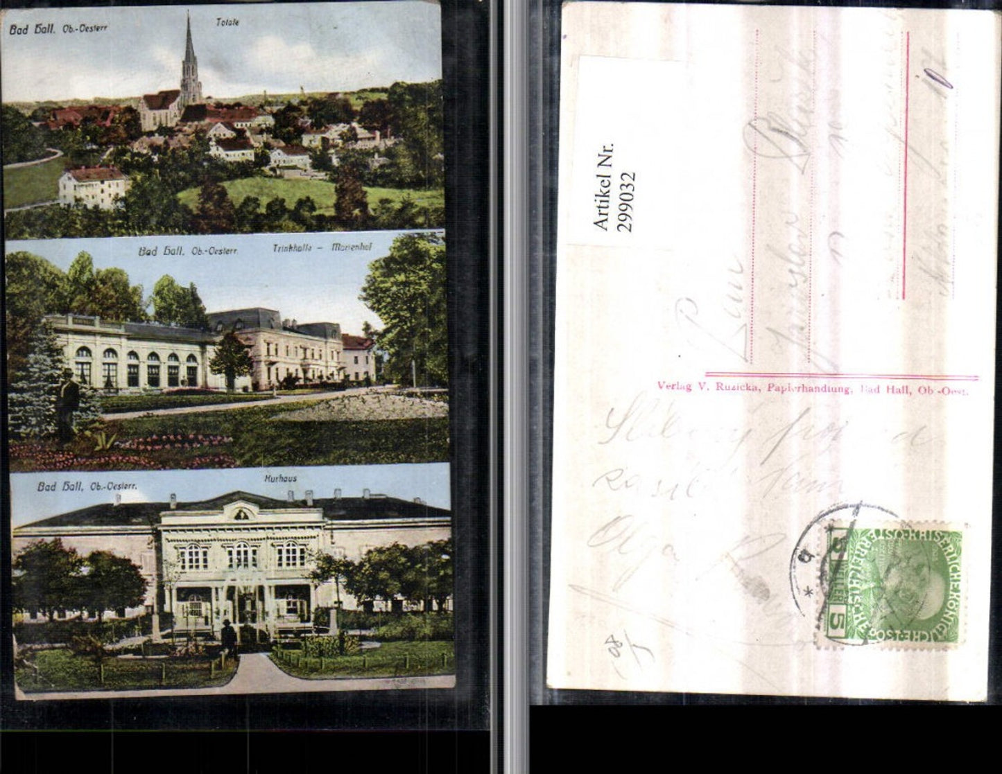 299032,Bad Hall Totale Kirche Trinkhalle Marienhof Kurhaus Mehrbildkarte