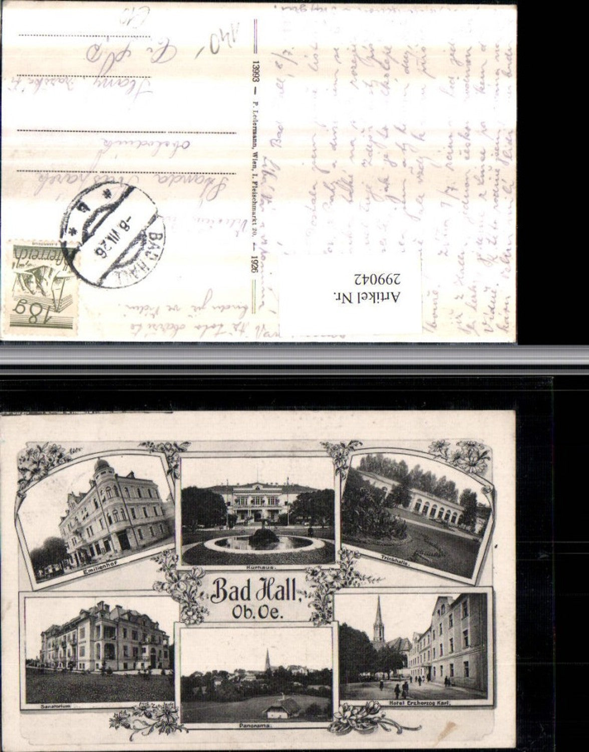 299042,Bad Hall Totale Kurhaus Sanatorium Trinkhalle Emilienhof Hotel Erzherzog Karl Mehrbildkarte