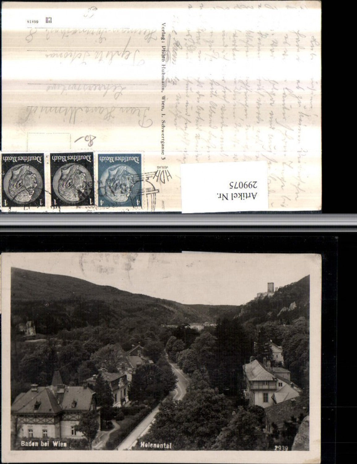 299075,Baden b. Wien Helenental Teilansicht m. Ruine pub Foto Hubmann 2939