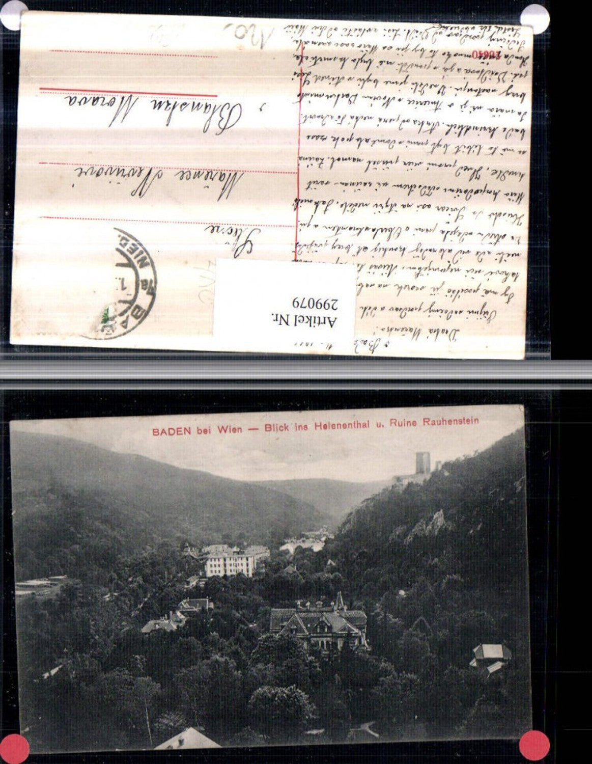 299079,Baden b. Wien Blick ins Helenental m. Ruine Rauhenstein