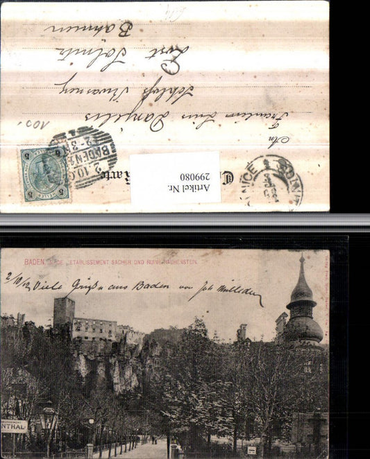 299080,Baden b. Wien Etablissement Sacher u. Ruine Rauhenstein
