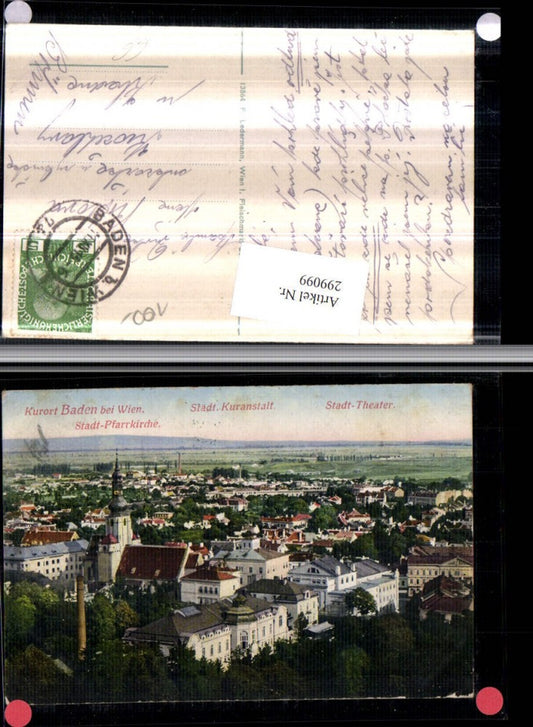 299099,Baden b. Wien Totale m. Pfarrkirche Kirche Kuranstalt u. Theater
