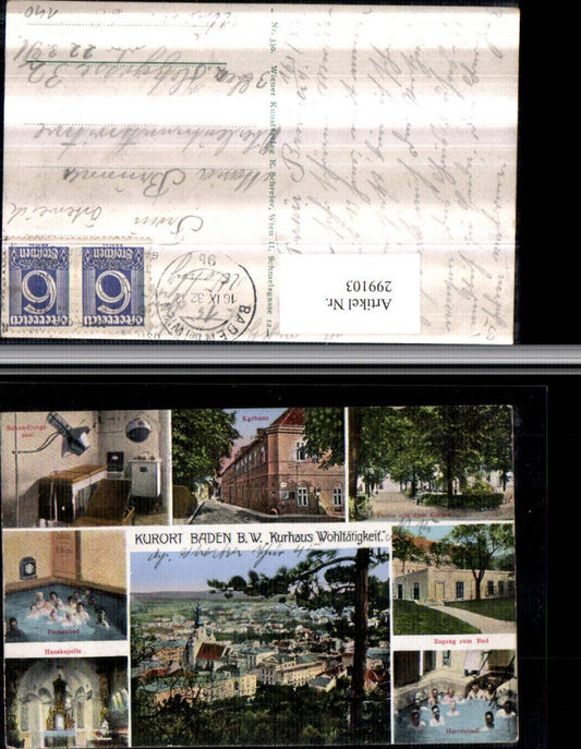 299103,Baden b. Wien Totale Kurhaus Wohltätigkeit Herrenbad Damenbad Kapelle Garten Mehrbildkarte