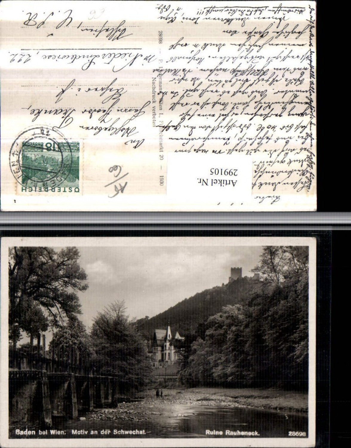 299105,Baden b. Wien Motiv an d. Schwechat m. Ruine Rauheneck