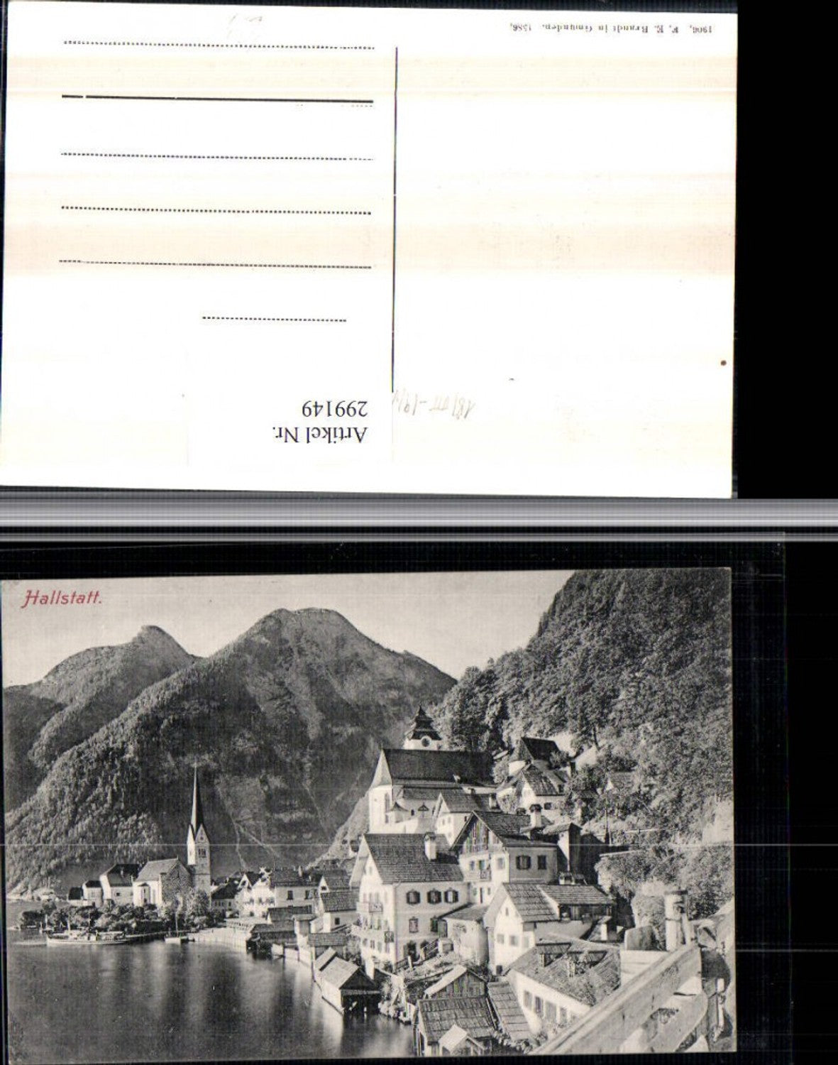 299149,Hallstatt Teilansicht Kirche Bergkulisse pub F. E. Brandt 1586