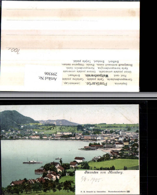 299306,Gmunden Totale vom Moosberg pub F. E. Brandt 181
