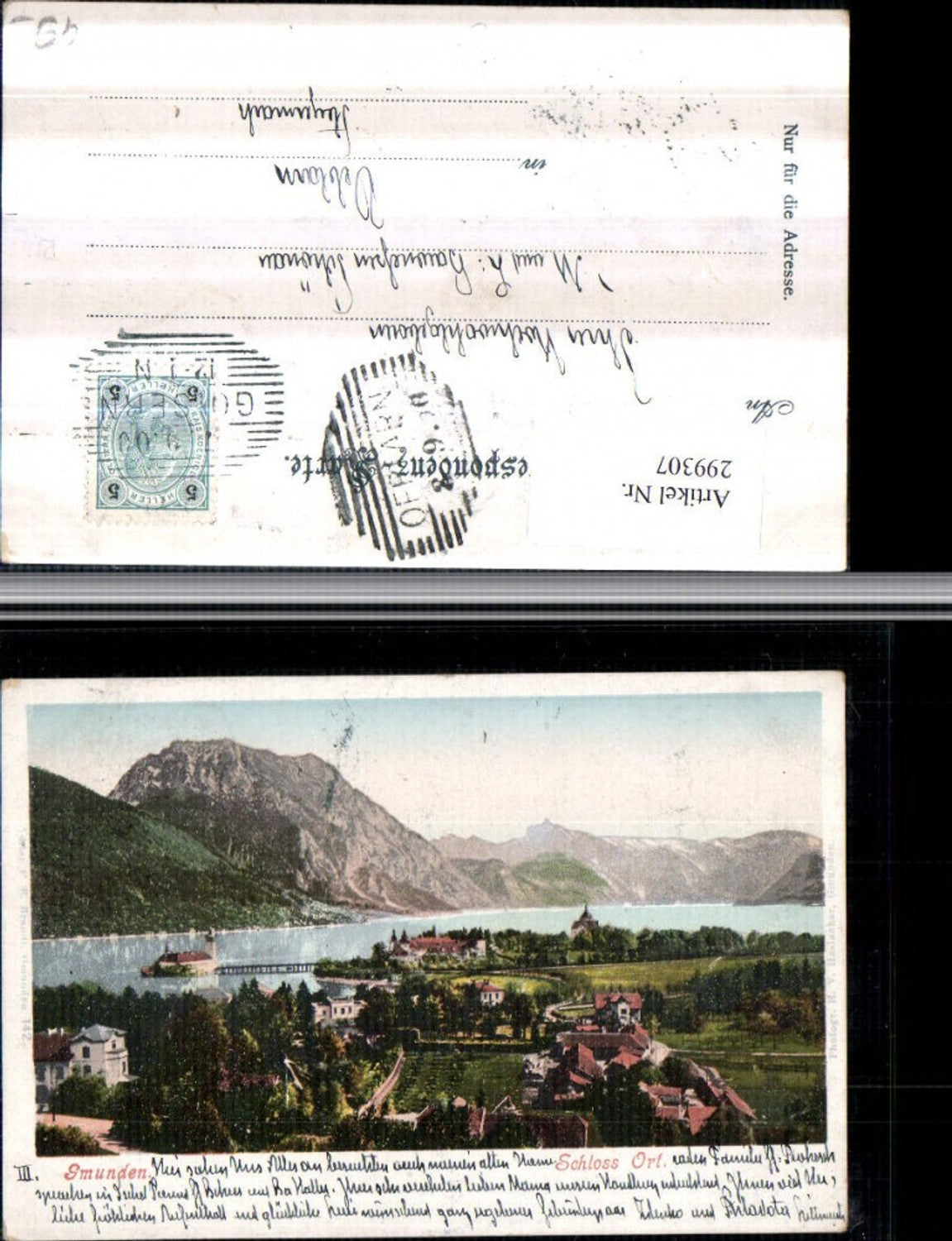 299307,Gmunden Teilansicht m. Schloss Ort Orth Bergkulisse pub F. E. Brandt 142