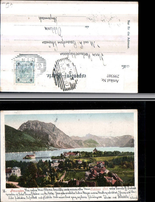 299307,Gmunden Teilansicht m. Schloss Ort Orth Bergkulisse pub F. E. Brandt 142