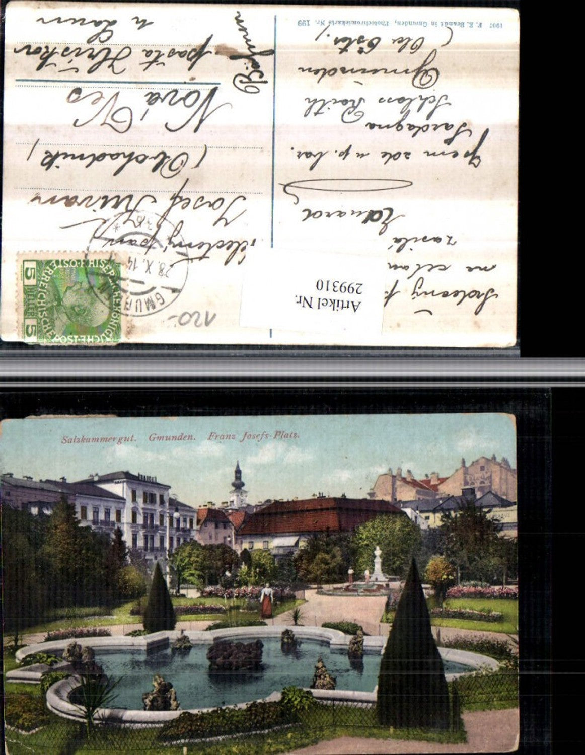 299310,Gmunden Franz Josefs-Platz Springbrunnen Denkmal pub F. E. Brandt 199