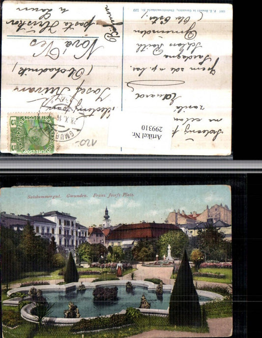 299310,Gmunden Franz Josefs-Platz Springbrunnen Denkmal pub F. E. Brandt 199