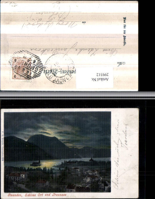 299312,Gmunden Teilansicht m. Schloss Ort Orth u. Traunsee Bergkulisse pub F. E. Brandt 129