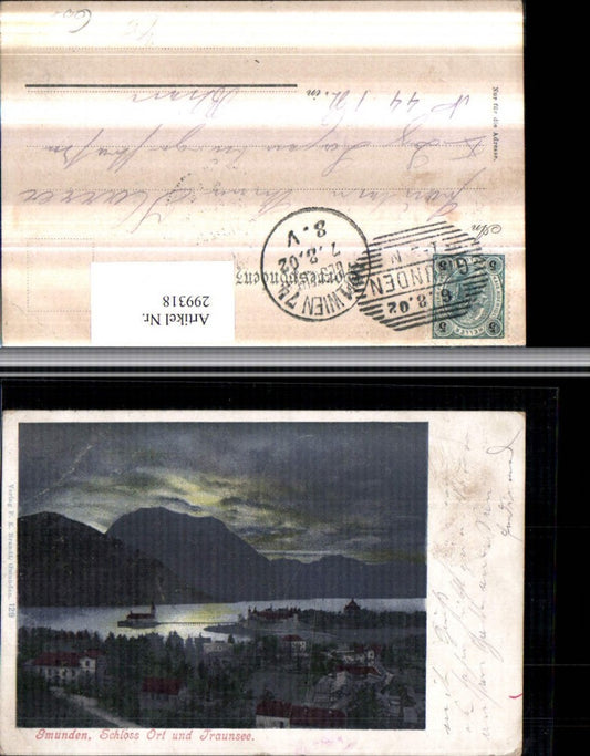 299318,Gmunden Teilansicht m. Schloss Ort Orth u. Traunsee Bergkulisse pub F. E. Brandt 129