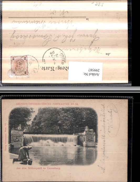 299587,Laxenburg Schlosspark Motiv Wasserfall Frau m. Gießkannen