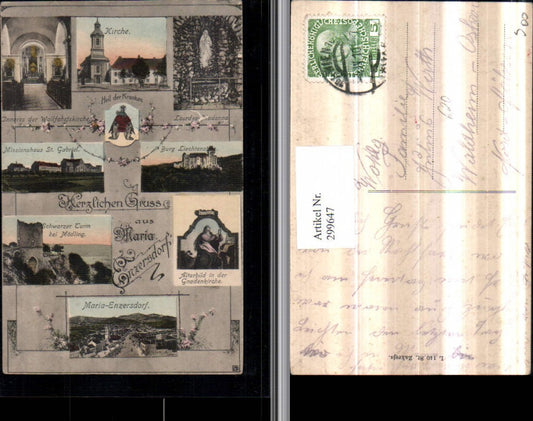 299647,Gruß aus Maria Enzersdorf Totale Kirche Burg Liechenstein Missionshaus Mehrbildkarte