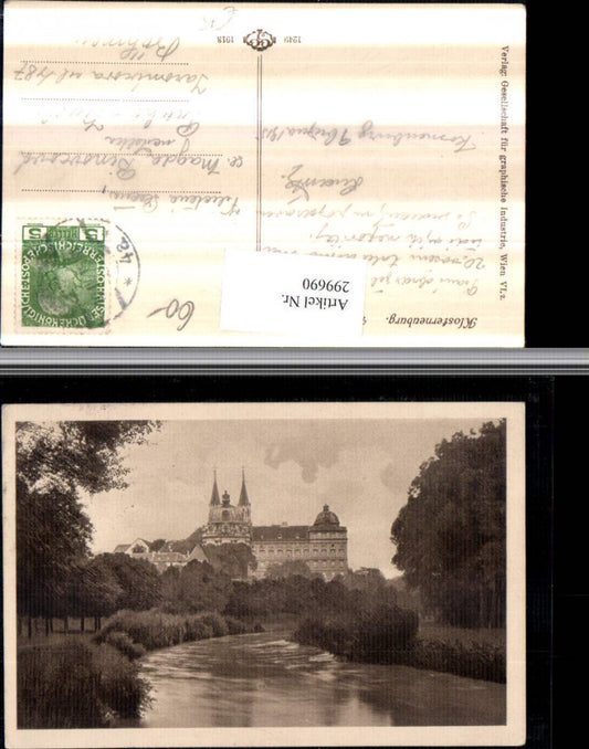 299690,Klosterneuburg Blick zum Stift Kirche Partie Fluss