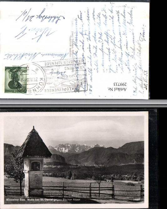 299733,Klopeinersee Bildstock b. St. Daniel geg. Steiner-Alpen Bergkulisse pub Franz Schilcher 2330