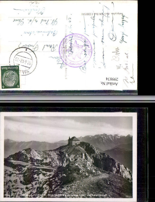 299874,Dobratsch Kapelle Blick geg. Julische Alpen Bergkulisse b. Arnoldstein pub Franz Schilcher 1828