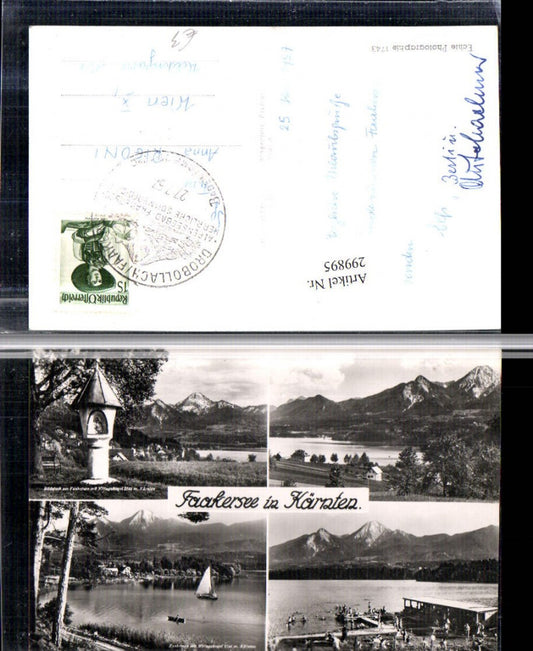 299895,Faakersee b. Faak Bildstock Strandbad Segelboot Bergkulisse Mehrbildkarte pub Franz Schilcher
