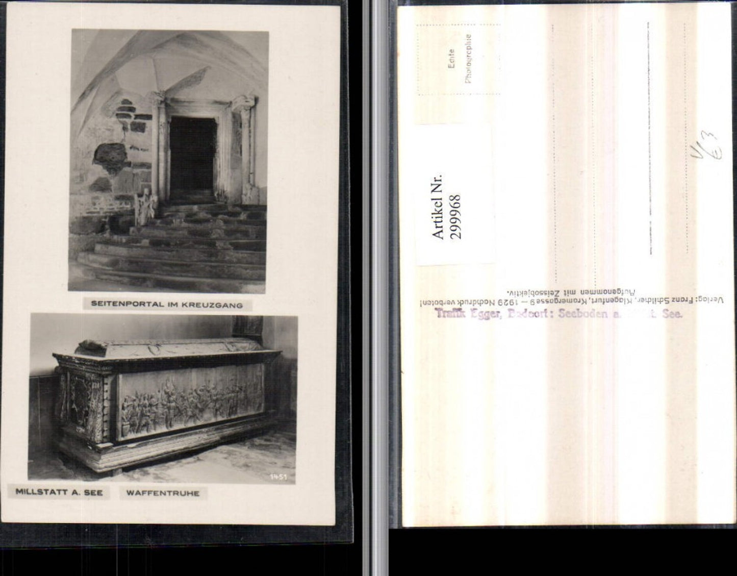 299968,Millstatt am See Waffentruhe Portal im Kreuzgang Mehrbildkarte pub Franz Schilcher 1451