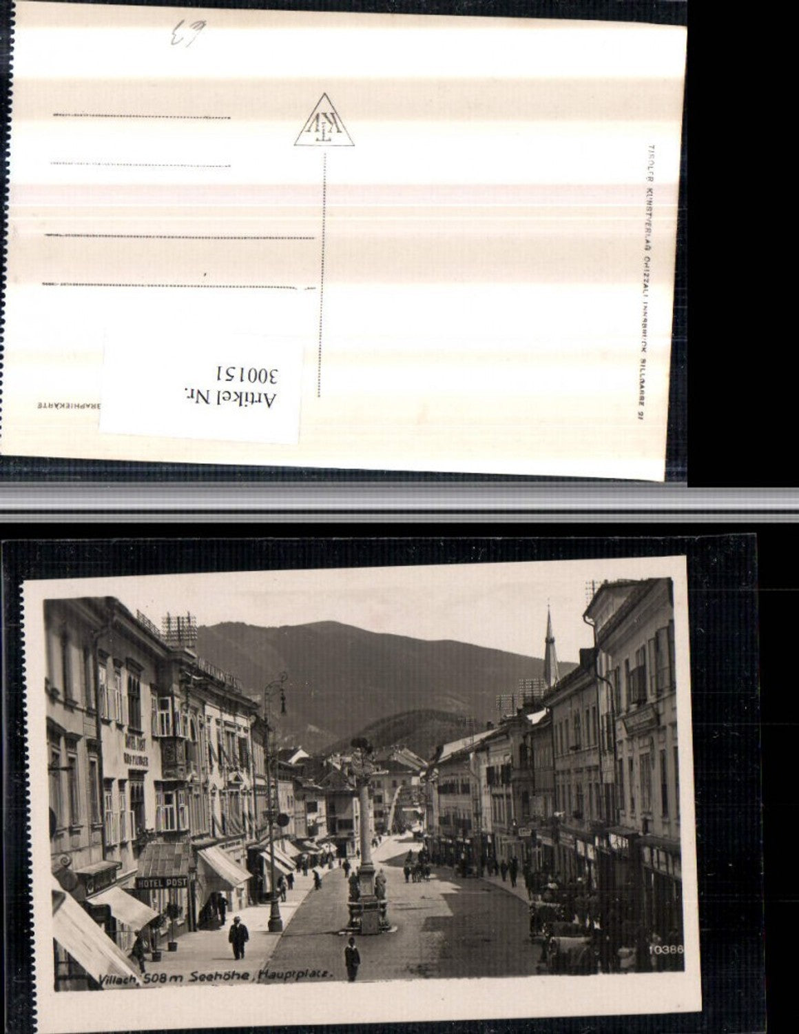300151,Villach Hauptplatz Straßenansicht Säule Geschäfte Hotel Post