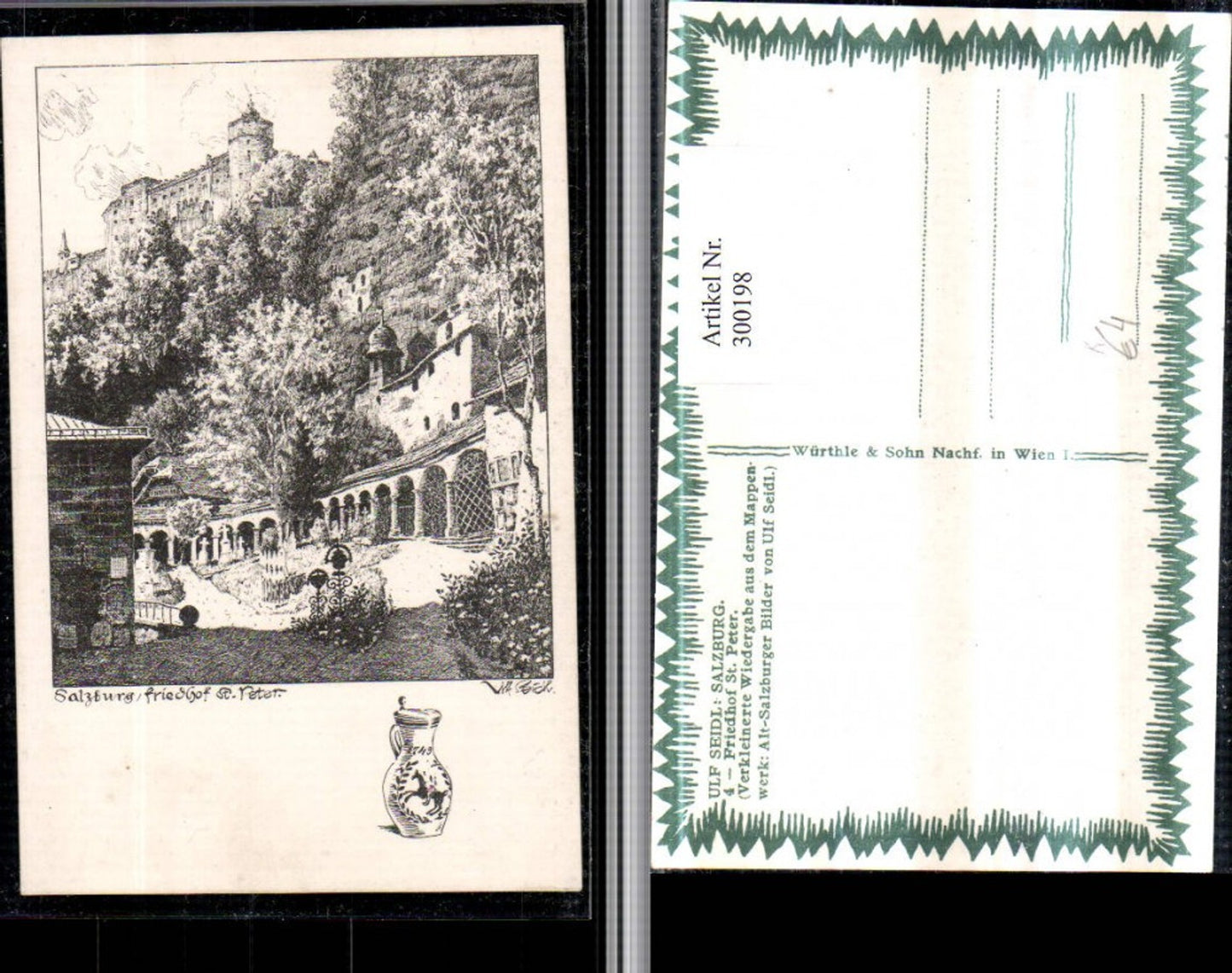 300198,Künstler AK Ulf Seidl Salzburg Friedhof St. Peter m. Blick zur Festung
