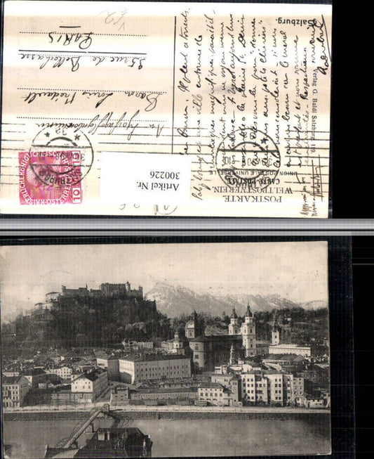 300226,Salzburg Teilansicht Kirche Brücke Festung Bergkulisse pub G. Baldi