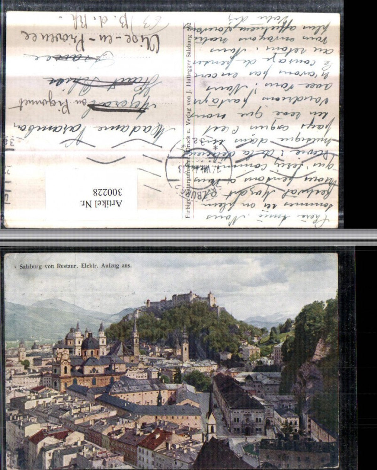 300228,Salzburg Totale m. Festung von Restaurant Elektrischer Aufzug