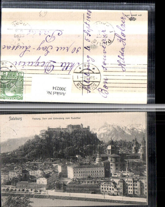 300234,Salzburg Totale Dom Kirche Festung u. Untersberg vom Rudolfkai Bergkulisse