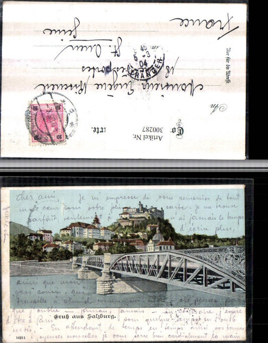 300287,Gruß aus Salzburg Teilansicht Brücke m. Festung