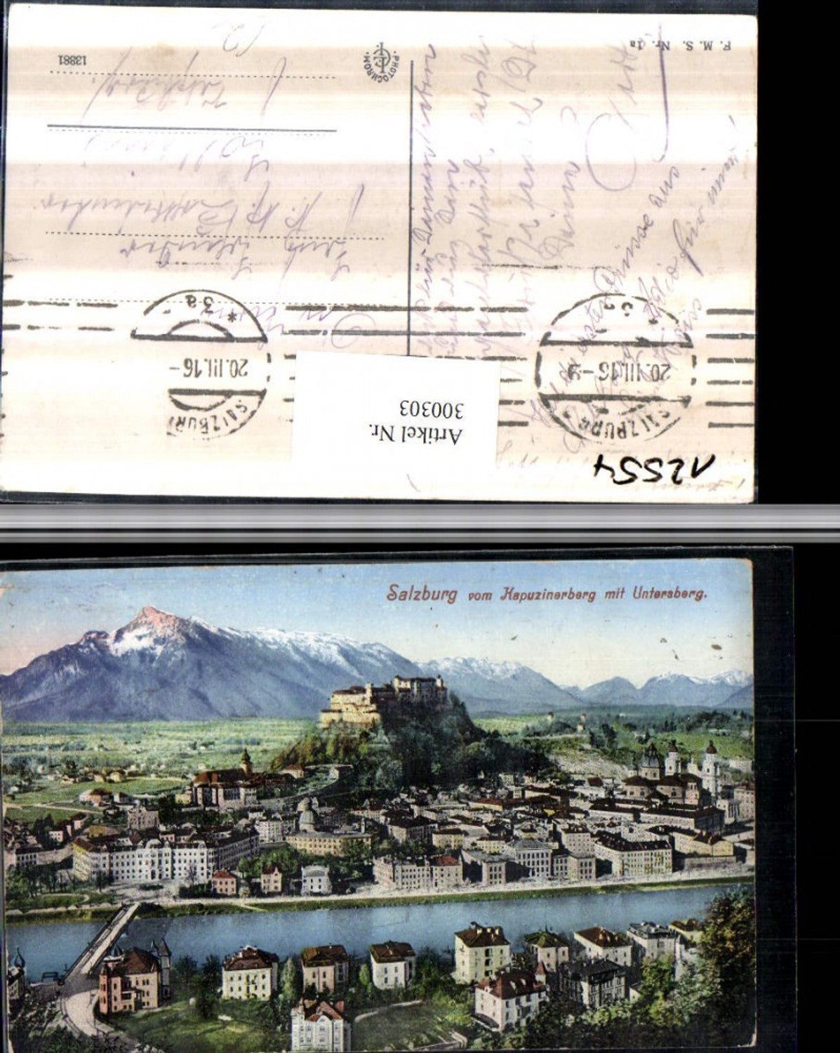 300303, Salzburg: Total view from the Kapuzinerberg with fortress and Untersberg mountain backdrop