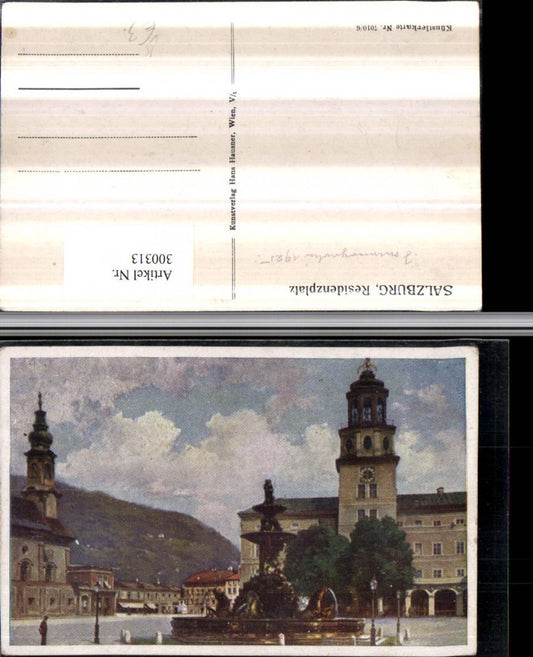 300313,Künstler AK Salzburg Residenzplatz Brunnen u. Glockenspielturm pub Hans Hausner 7010/6