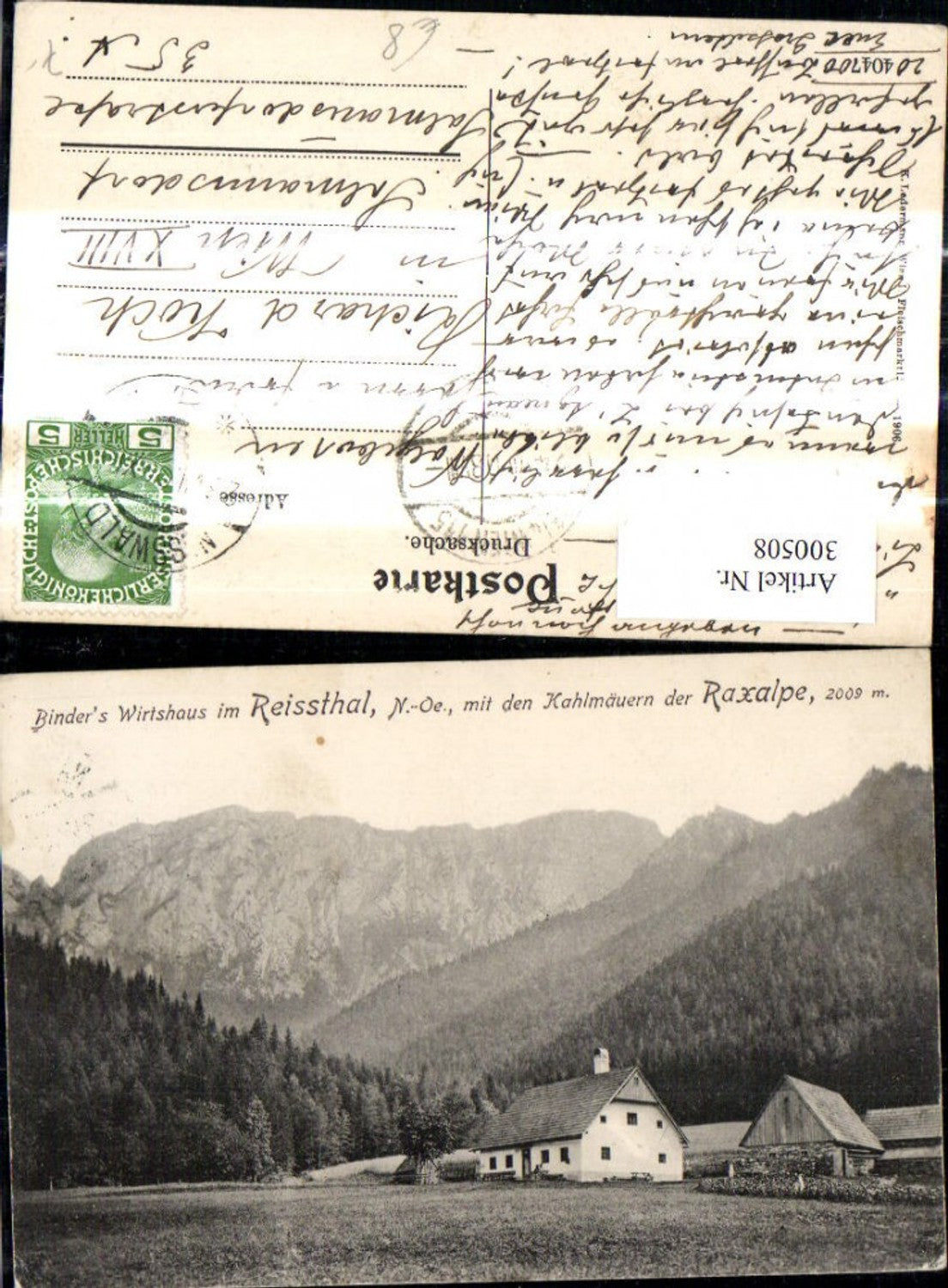 300508,Raxalpe Binders Wirtshaus i. Reißthal m. d. Kahlmäuern b. Naßwald Schwarzau