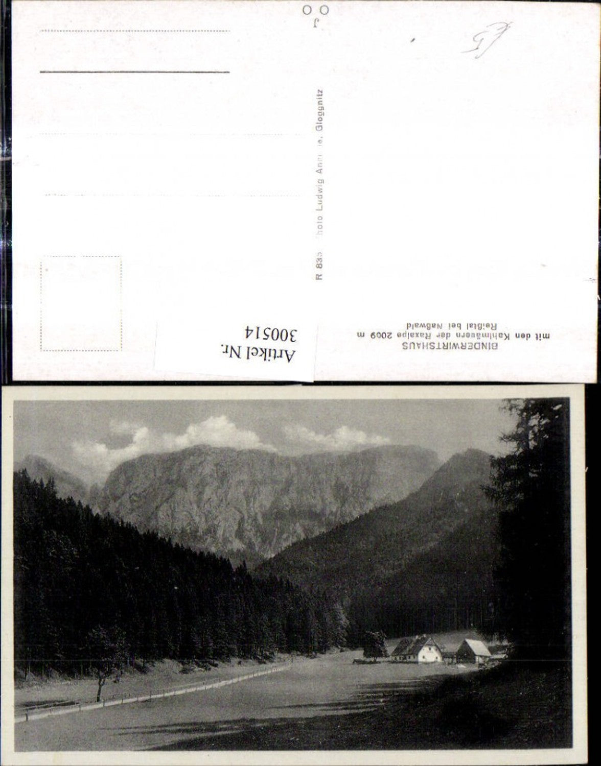 300514,Binderwirtshaus m. d. Kahlmäuern d. Raxalpe Reißtal b. Naßwald