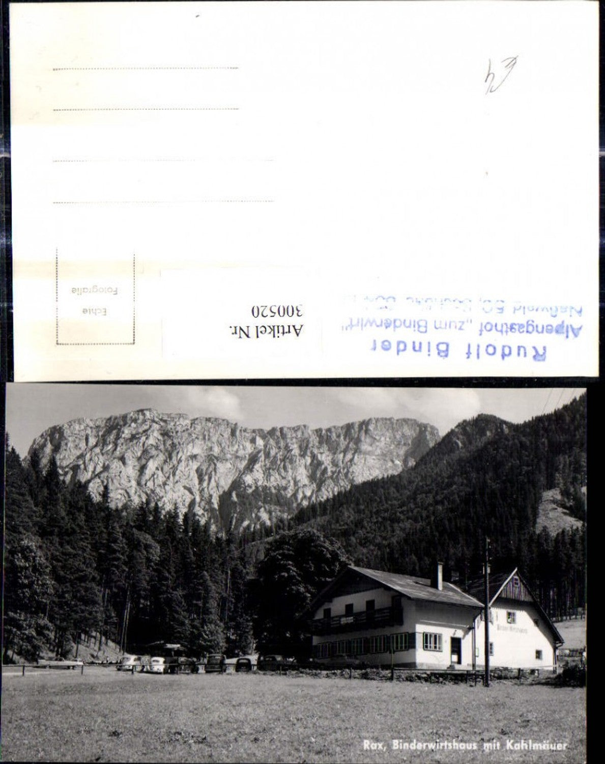 300520,Foto Ak Rax Binder Wirtshaus i. Reisstal geg. Kahlmäuer Naßwald Auto VW Käfer