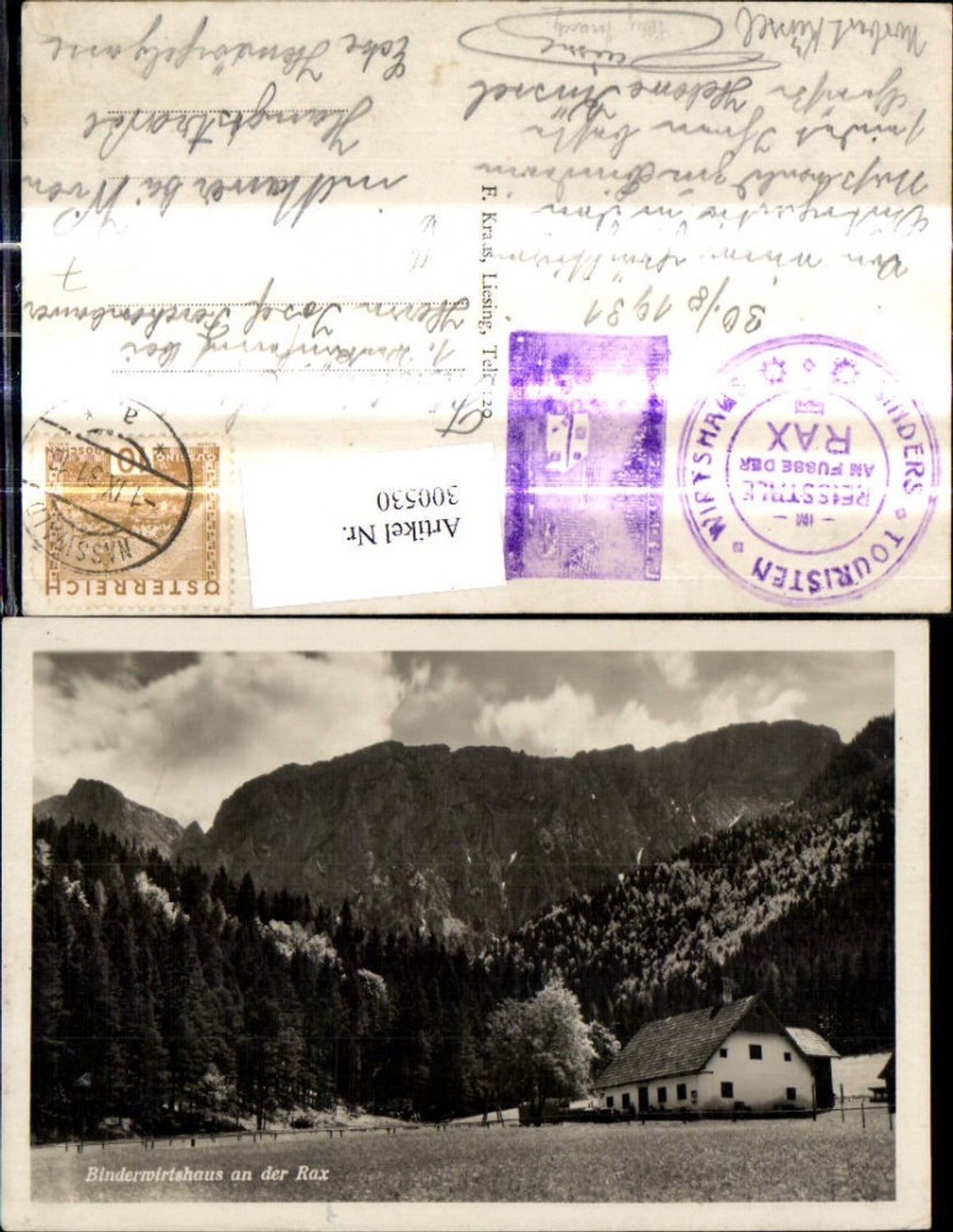 300530,Foto Ak Binderwirtshaus a. d. Rax Naßwald 1931