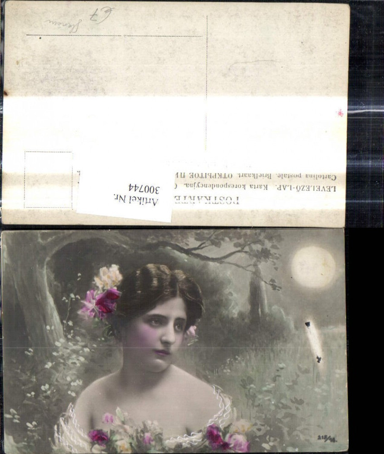 300744,Künstler Ak Frau m. Rosen i. Haar Glamour Mond Landschaft