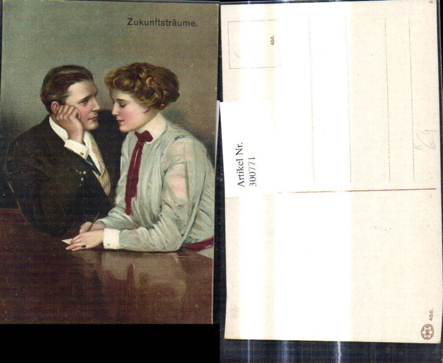 300771, Artist Ak Love Couple Loving Glances Woman Writes Dreams of the Future