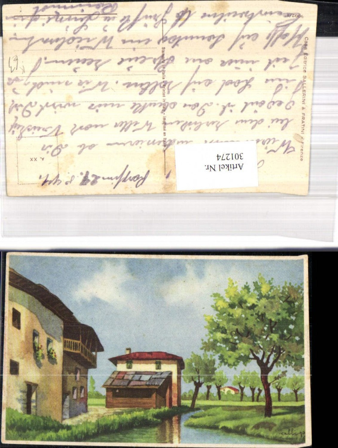 301274,Künstler Ak Allip Haus a. Fluss Landschaft