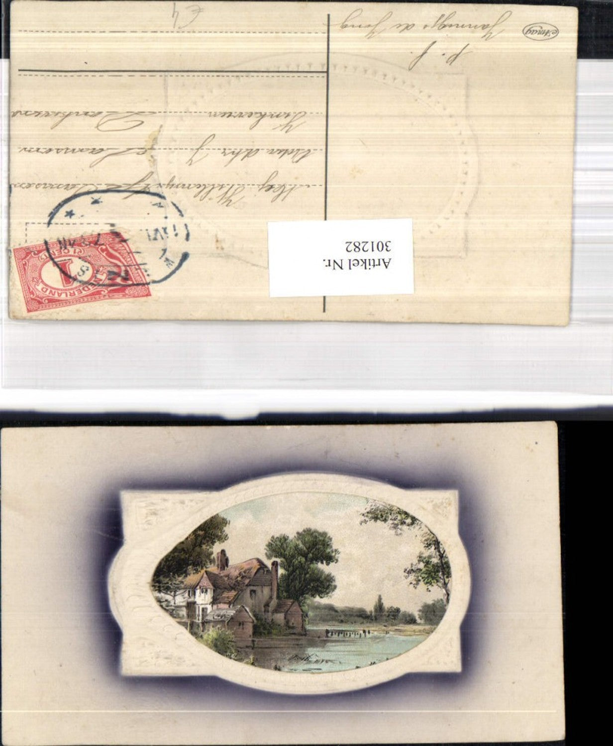 301282,Künstler Ak Haus a. Fluss Landschaft Präge Passepartout