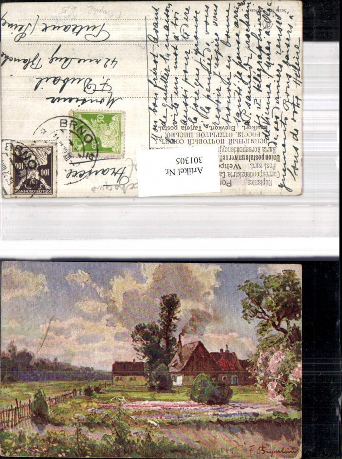 301305,Künstler Ak F. Bayerlein Bauernhaus Haus Garten Landschaft