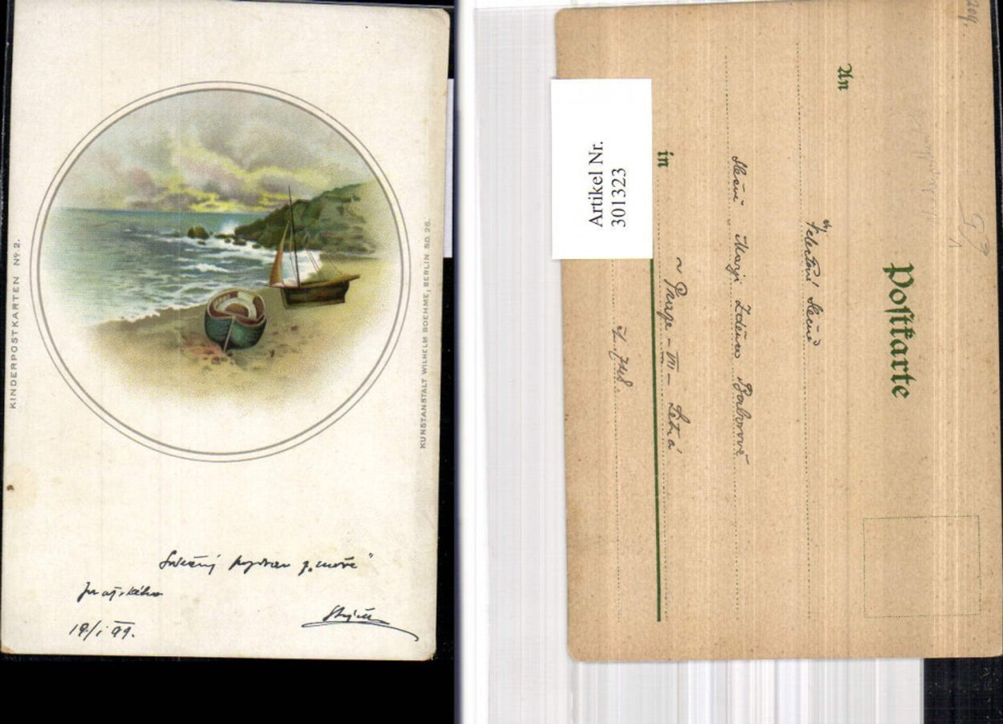 301323,Künstler Ak Boote Segelboot Ufer Strand Küstenlandschaft Passepartout pub Kinderpostkarte 2
