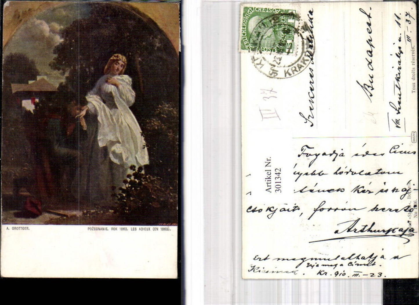 301342,Künstler Ak A. Grottiger Pozegnanie Les Adiuex Frau Mann Handkuss Liebe Abschied