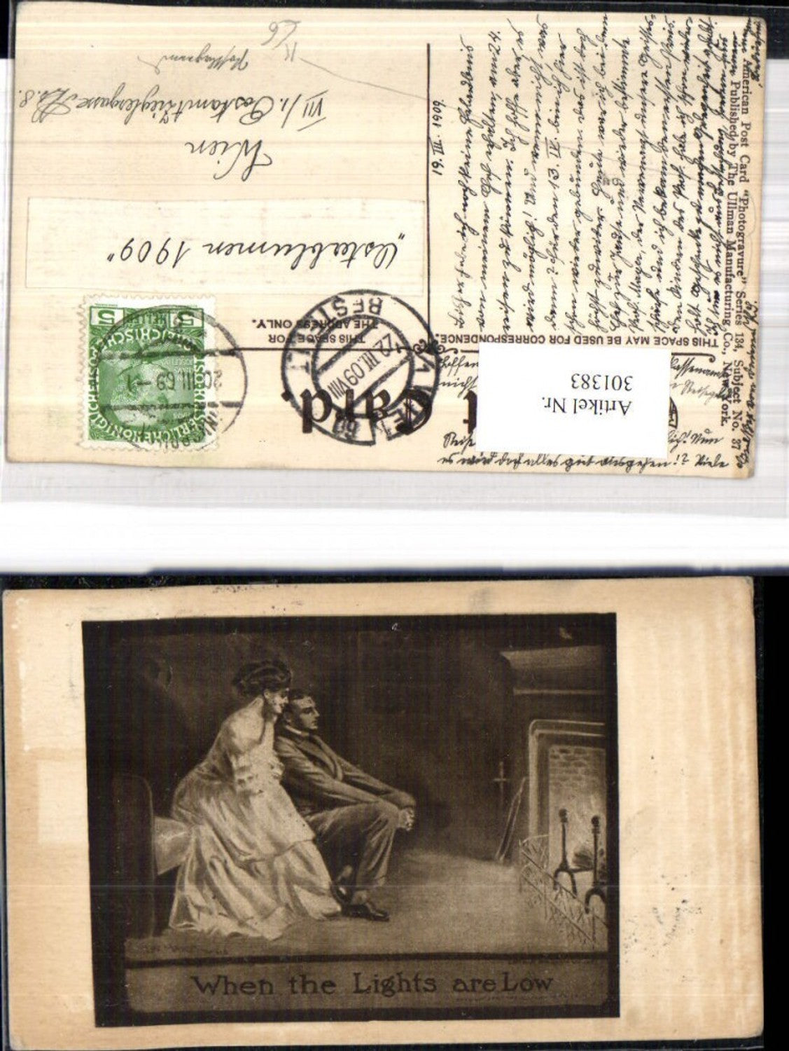 301383,Amerikanische Künstler Ak Photogravure Paar a. Kamin Feuer When the lights are low