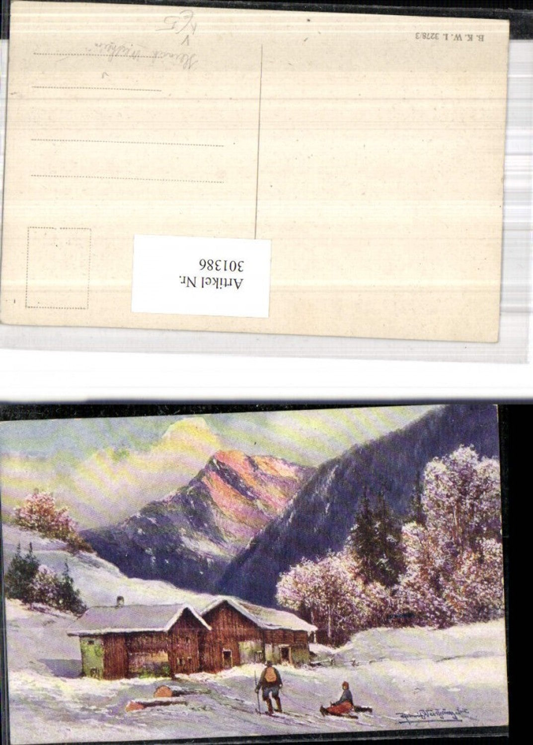 301386,Künstler Ak Heinrich Wertheim Mann Frau Haus Hof Winterlandschaft pub B.K.W.I. 3278/3