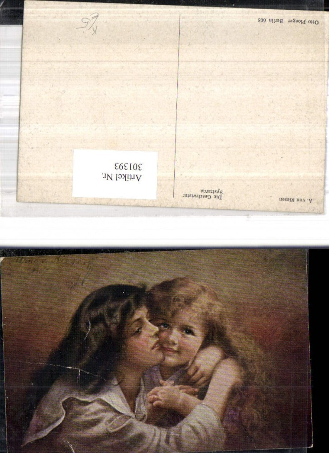 301393,Künstler Ak A. von Riesen Die Geschwister Kinder Mädchen Umarmung
