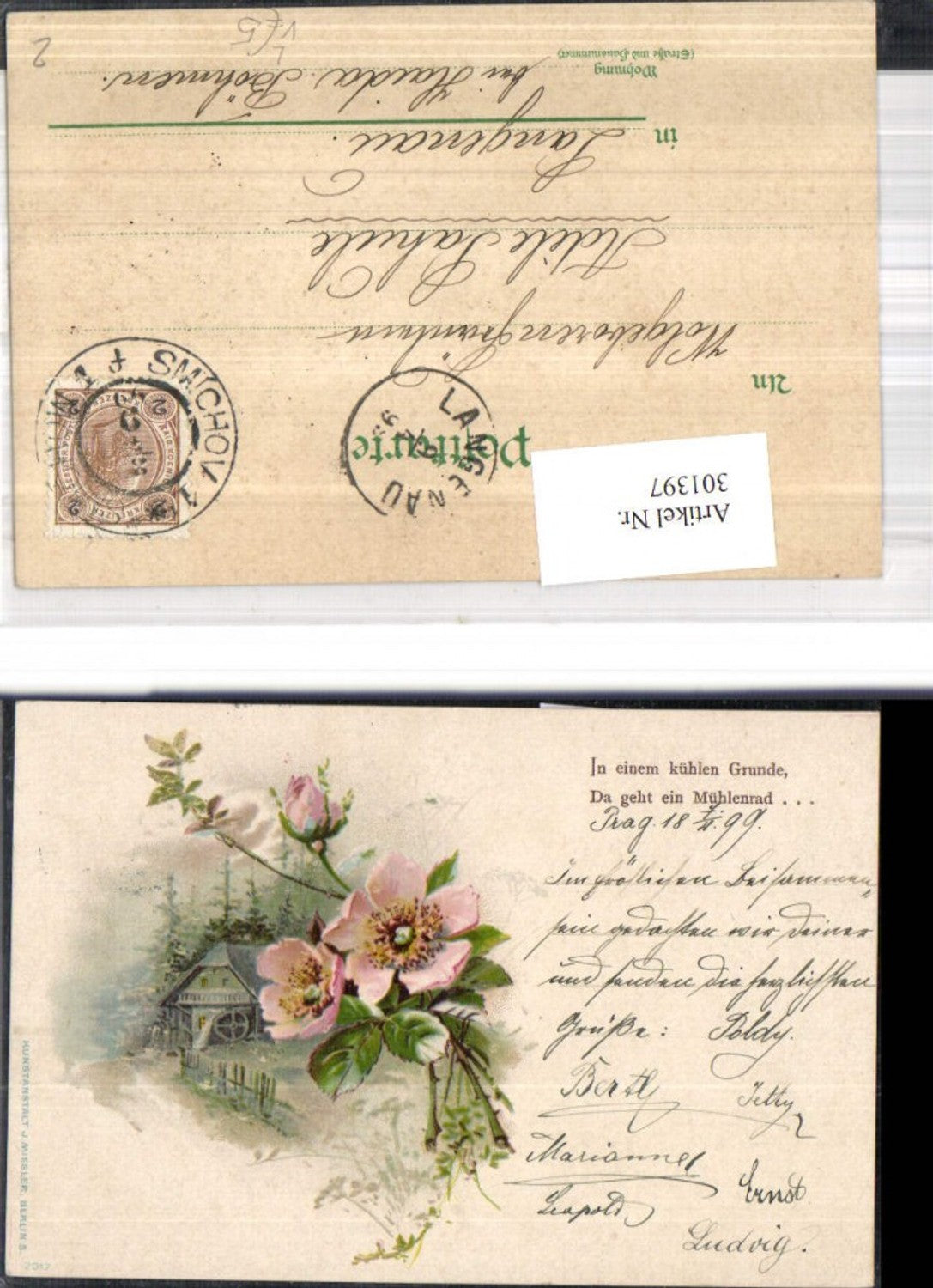 301397,Künstler Litho Wassermühle Mühle Blume Rose Spruch pub J. Miesler 2017