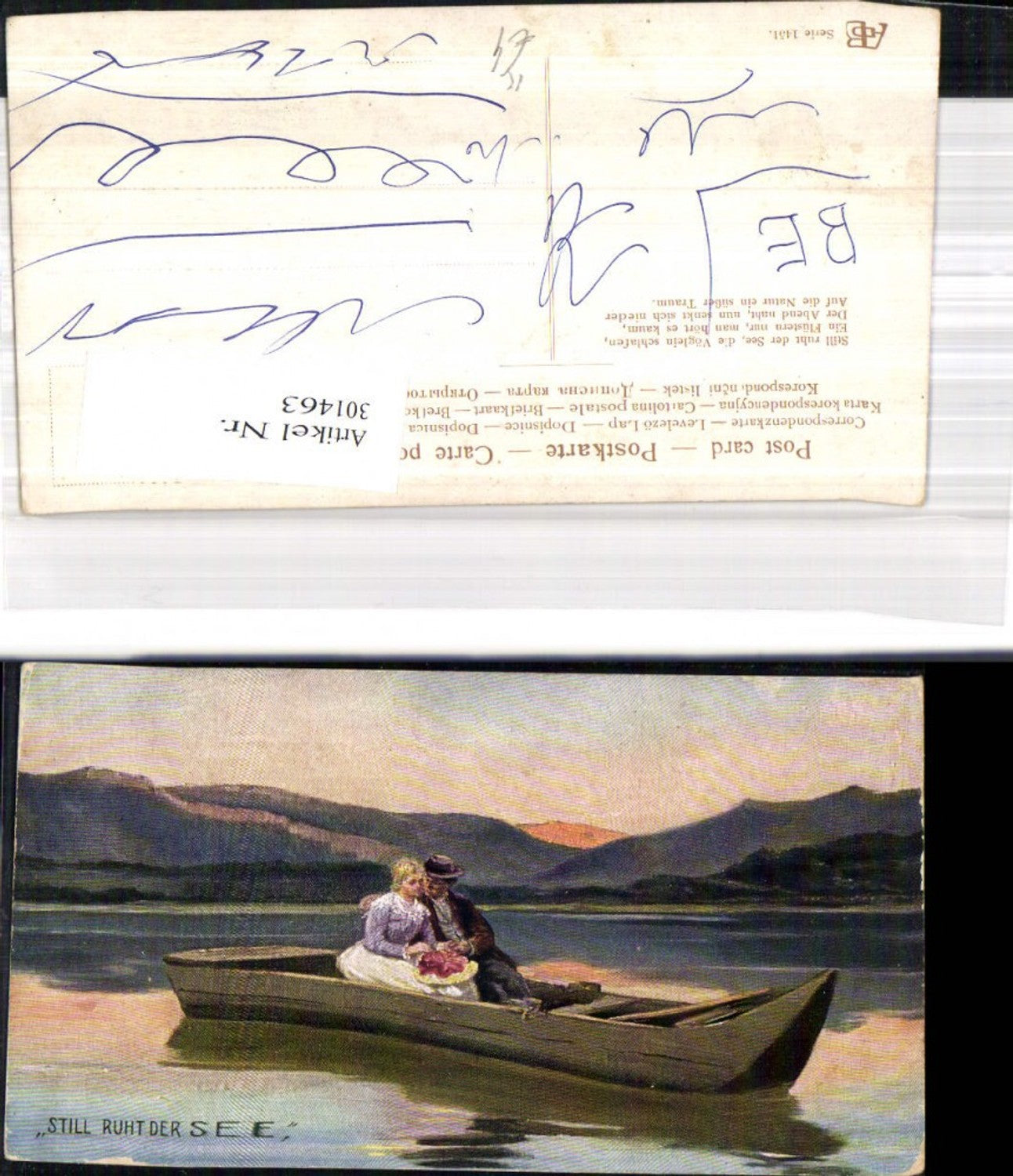 301463,Künstler Ak Still ruht der See Paar Liebespaar Ruderboot a. See