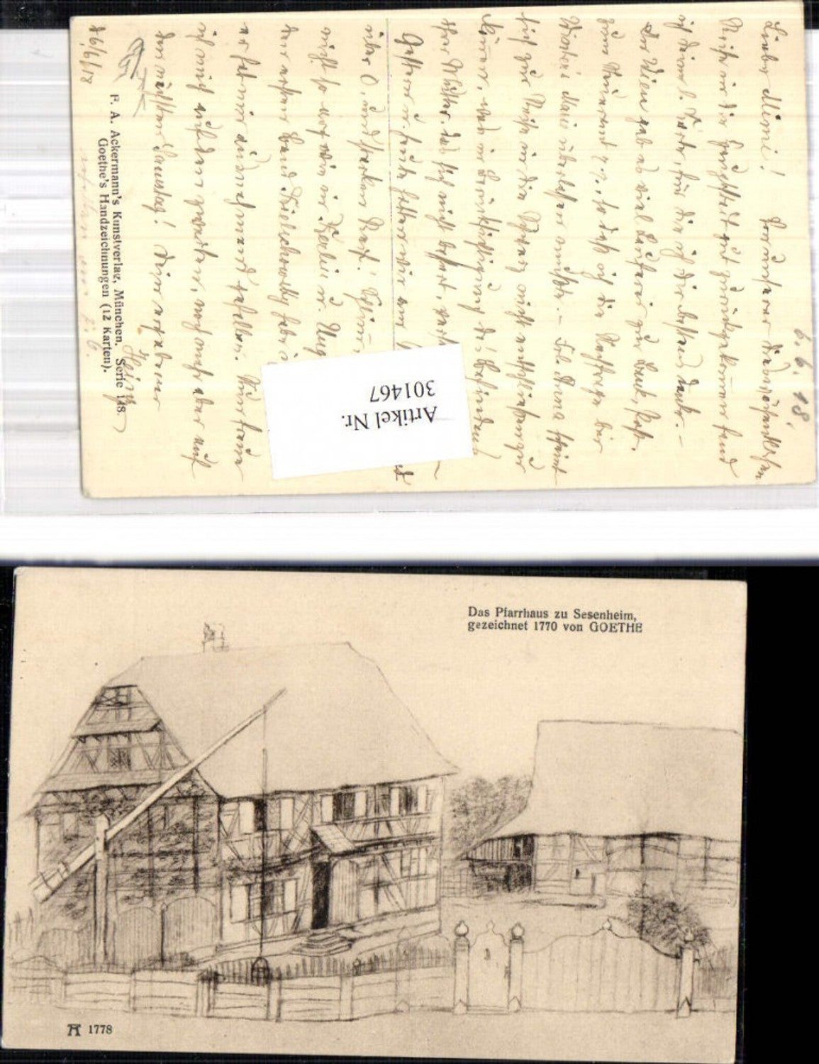 301467, Artist Ak Goethe Hand drawing The parsonage in Sesenheim pub FA Ackermann 148