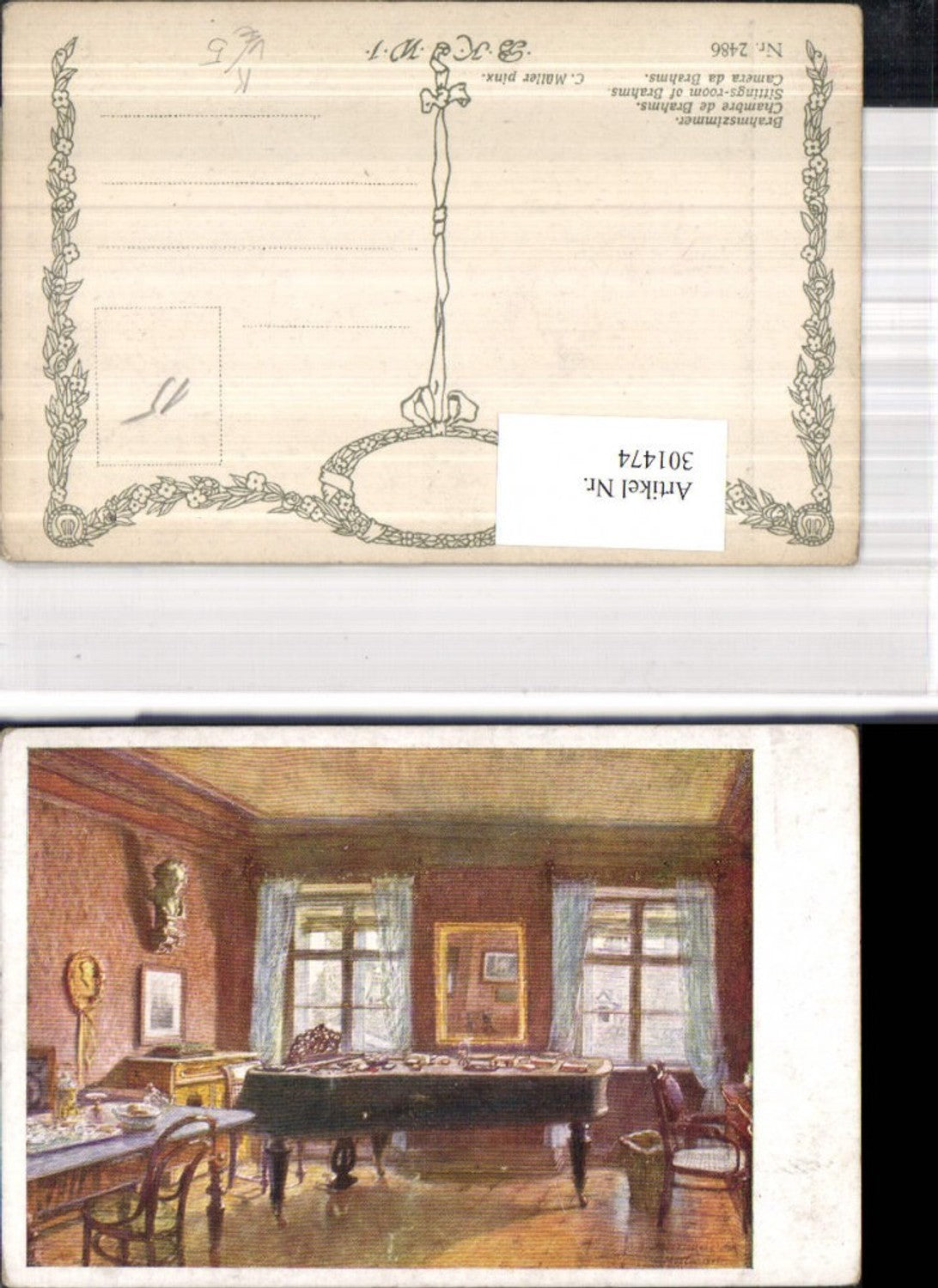 301474,Künstler Ak C. Müller Brahmszimmer Klavier Musik pub B.K.W.I. Brüder Kohn  2486