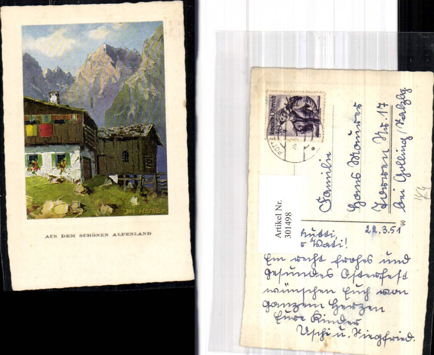 301498,Künstler Ak Jak. Herker Aus d. schönen Alpenland Bauernhaus Bergkulisse